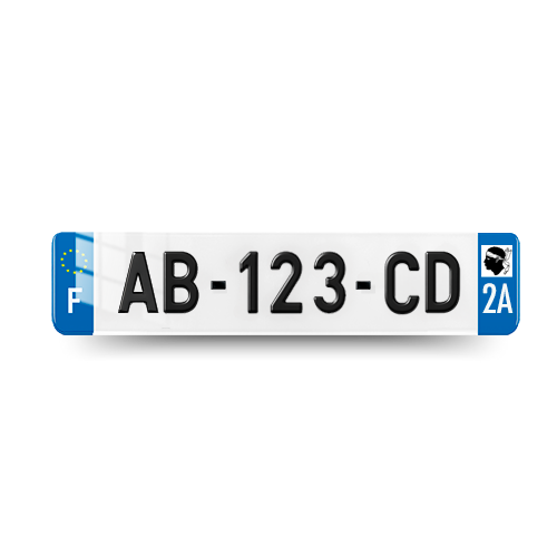 Plaque Immatriculation 3D Voiture - 520x110 - 2A - Corse - 100% Homologué
