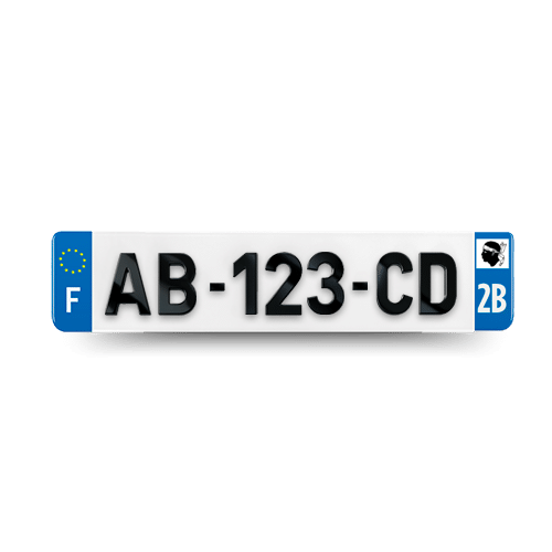 Plaque Immatriculation 4D VOITURE - 520x110 - 2B - Corse - 100% Homologué