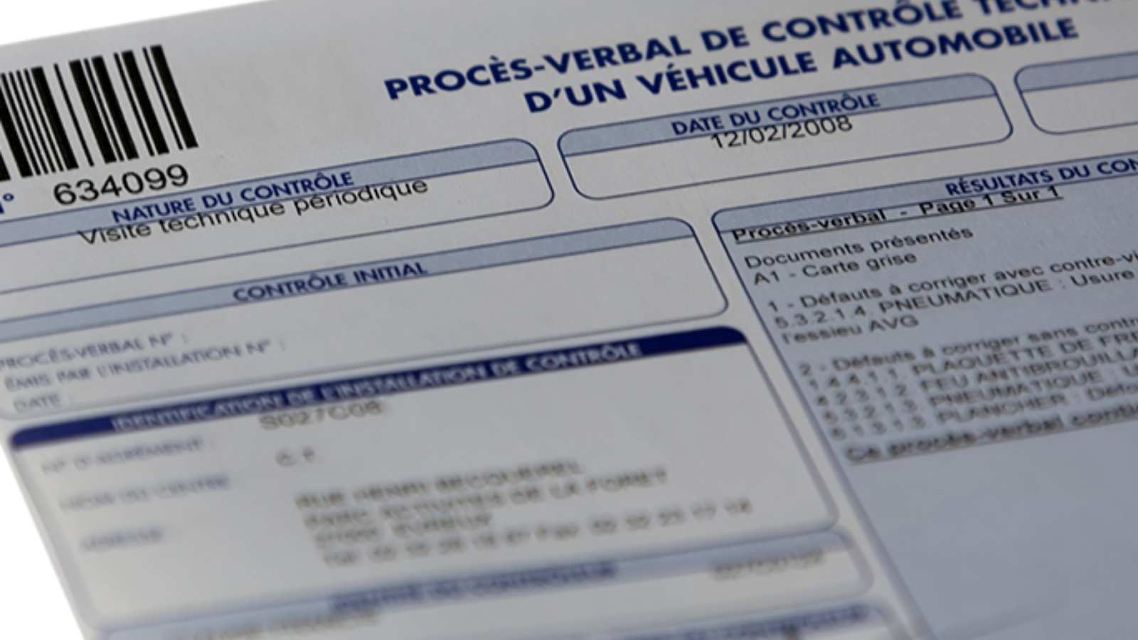PV de contrôle technique