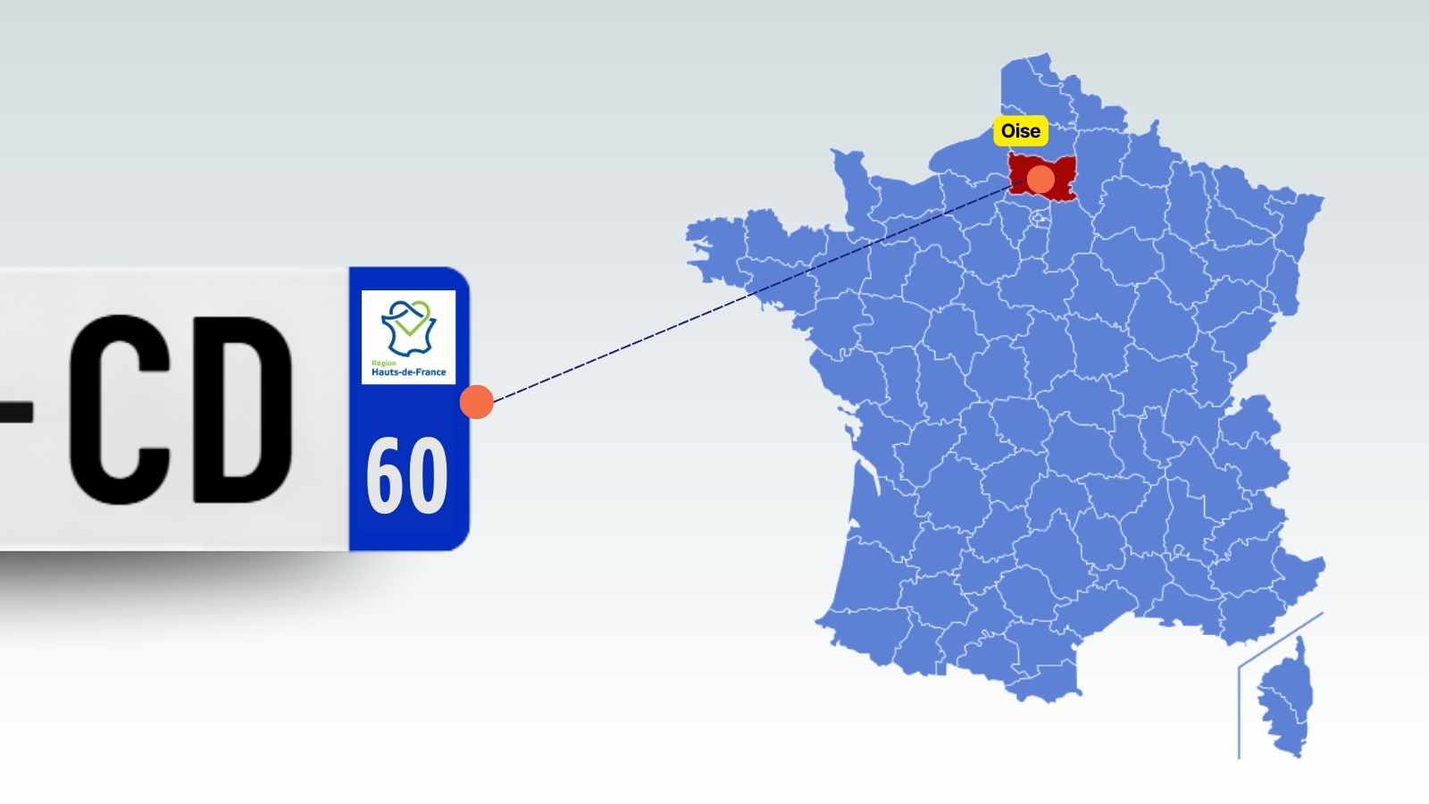 Plaque immatriculation 60 - Hauts de France - Eurobande droite et carte de France