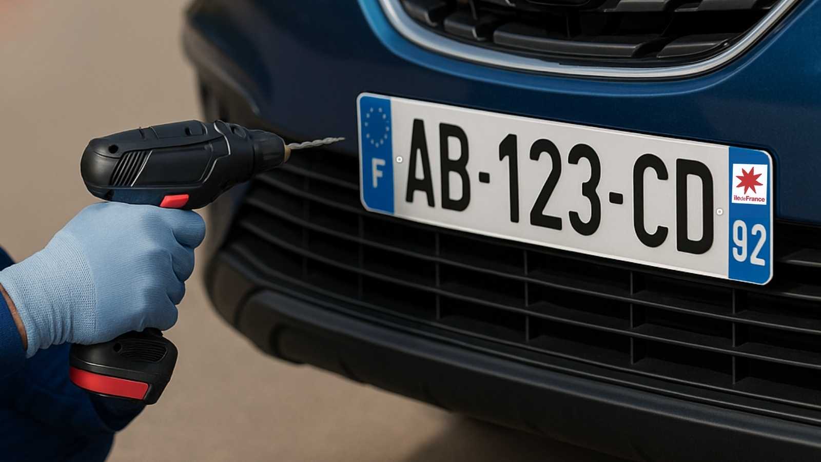 Pose Plaque immatriculation - 92 - Ile de France - Perceuse et rivets