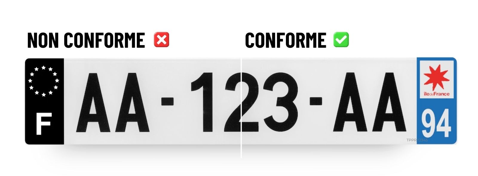 Plaque immatriculation eurobande noire - conforme ou non conforme