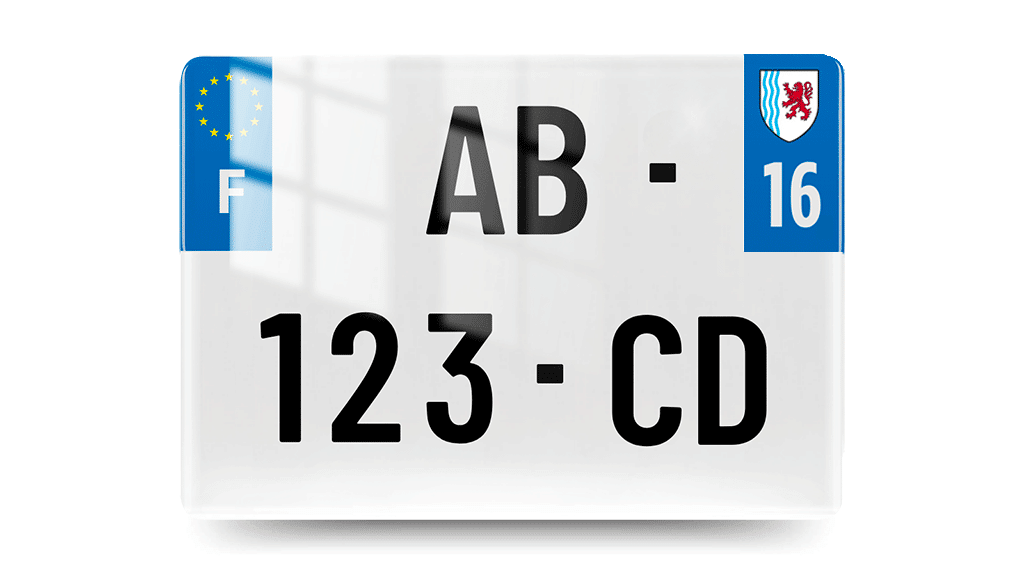 Plaque Immatriculation 4x4 - 275x200 - 16 - Charente - 100% Homologué