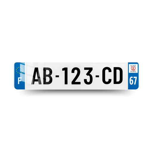 Plaque Immatriculation VOITURE - 520x110 - 67 - Bas Rhin - 100% Homologué