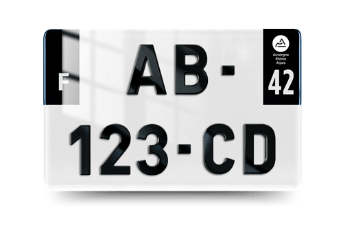 plaque immatriculation côtés noirs 4D - 42 - Auvergne Rhone Alpes - vue de face
