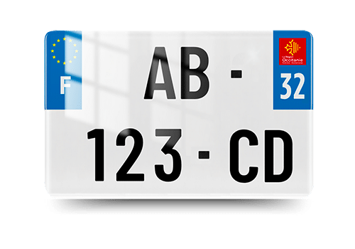 Plaque immatriculation 32 - Occitanie - moto - vue de face