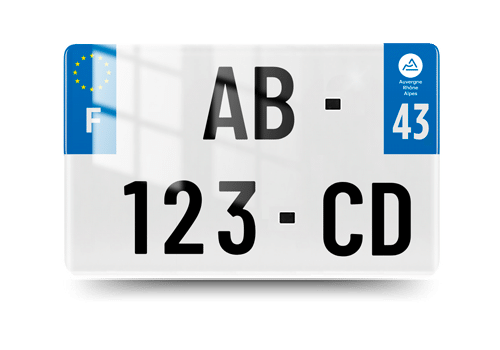 Plaque immatriculation 43 - Auvergne Rhone Alpes - moto - vue de face