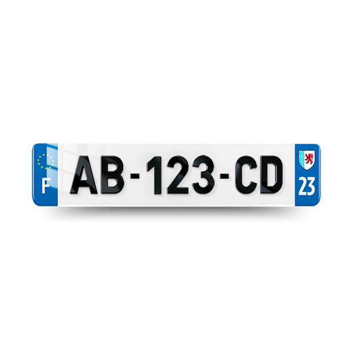 Plaque immatriculation 4D - 520x110 - 23 - Nouvelle Aquitaine - vue de face