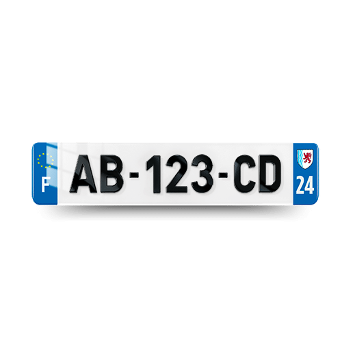 Plaque immatriculation 4D - 520x110 - 24 - Nouvelle Aquitaine - vue de face