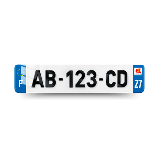 Plaque immatriculation 4D - 520x110 - 27 - Normandie - vue de face