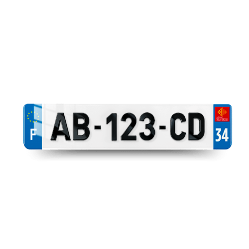 Plaque immatriculation 4D - 520x110 - 34 - Occitanie - vue de face