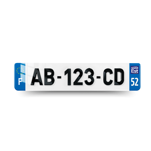 Plaque immatriculation 4D - 520x110 - 52 -Grand Est - vue de face