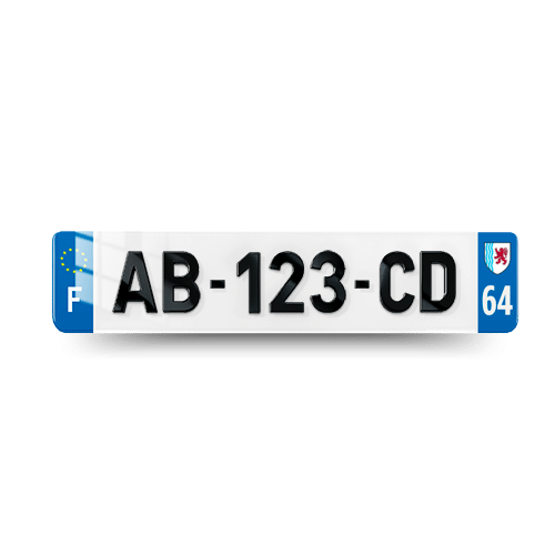 Plaque immatriculation 4D - 520x110 - 64 - Nouvelle Aquitaine - vue de face