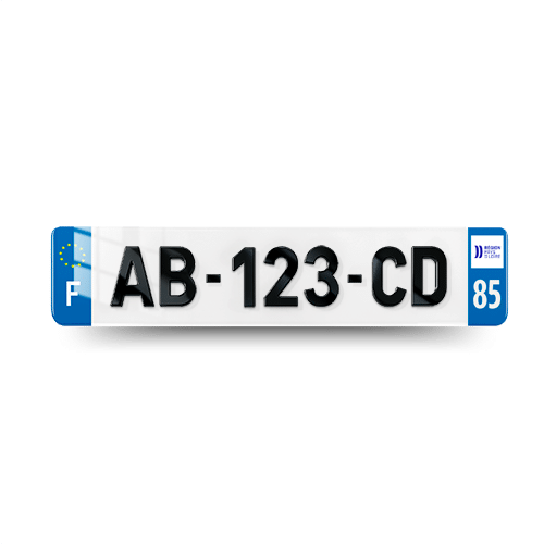 Plaque Immatriculation 4D VOITURE - 520x110 - 85 - Vendée - 100% Homologué