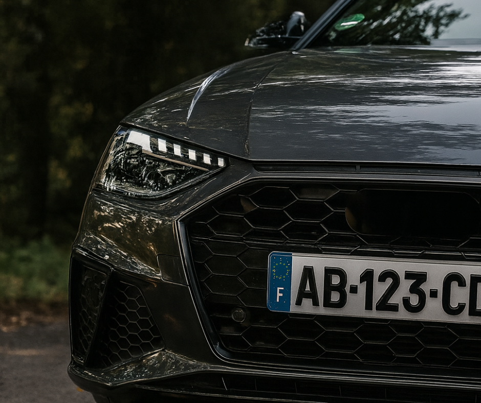 Voiture équipée d’une plaque d’immatriculation 4D au rendu premium