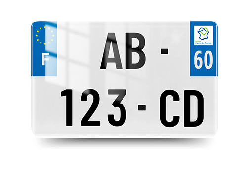 Plaque immatriculation 60 - Hauts de France - moto - vue de face