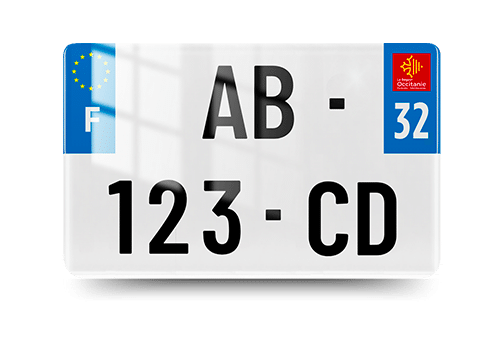 plaque immatriculation 32 - occitanie - moto - vue de face