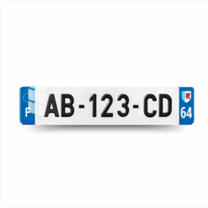 Plaque Immatriculation 3D Voiture - 520x110 - 64 - Pyrénées Atlantique - 100% Homologué