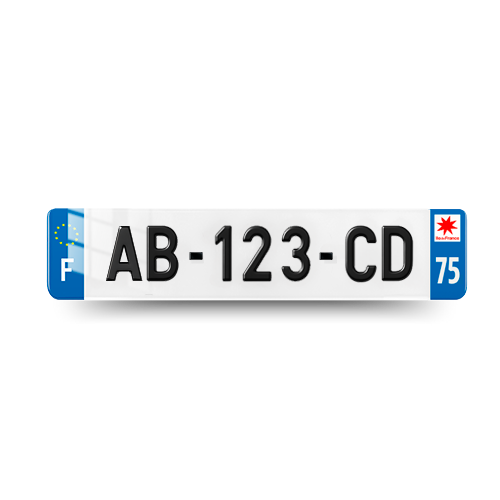 Plaque Immatriculation 3D Voiture - 520x110 - 75 - Paris - 100% Homologué