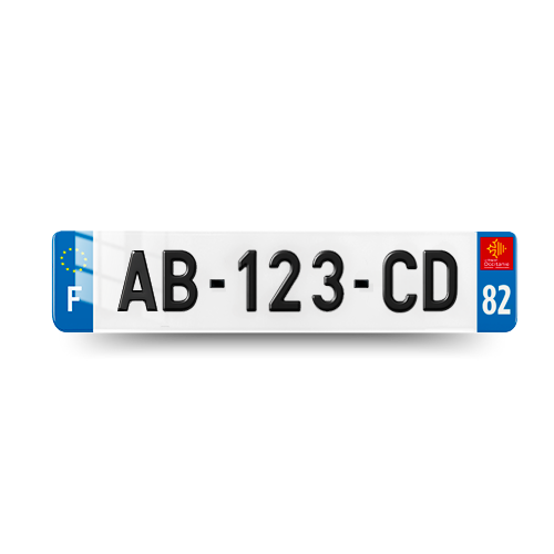 Plaque Immatriculation 3D Voiture - 520x110 - 82 - Tarn et Garonne - 100% Homologué