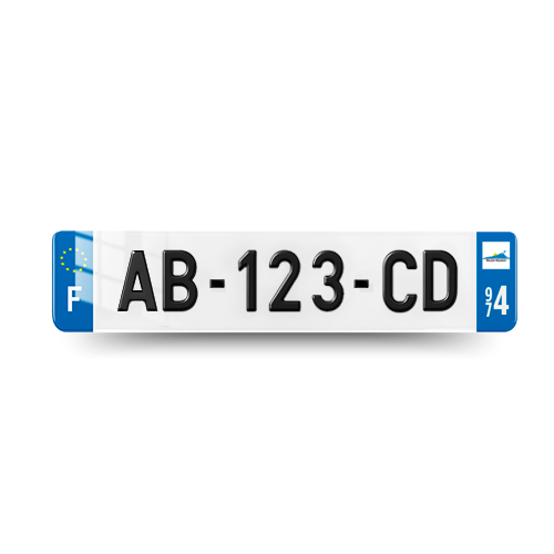 Plaque Immatriculation 3D Voiture - 520x110 - 974 - La Réunion - 100% Homologué