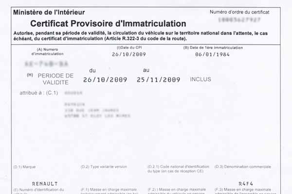 plaque ww rose : CPI Certificat Immatriculation provisoire