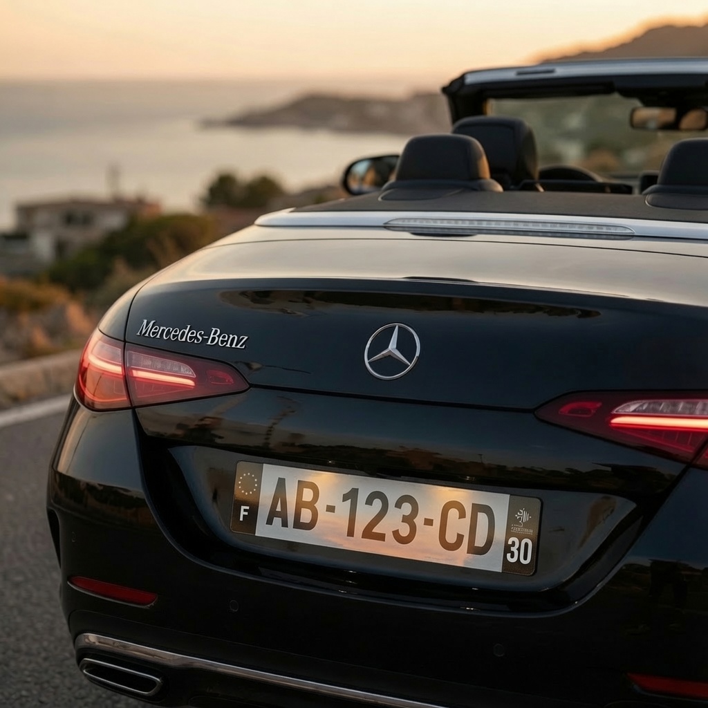 Plaque effet carbone noire - format auto - mercedes