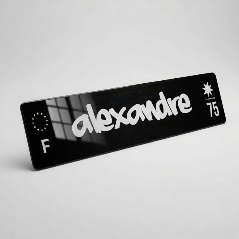 plaque prénom carbone noire premium