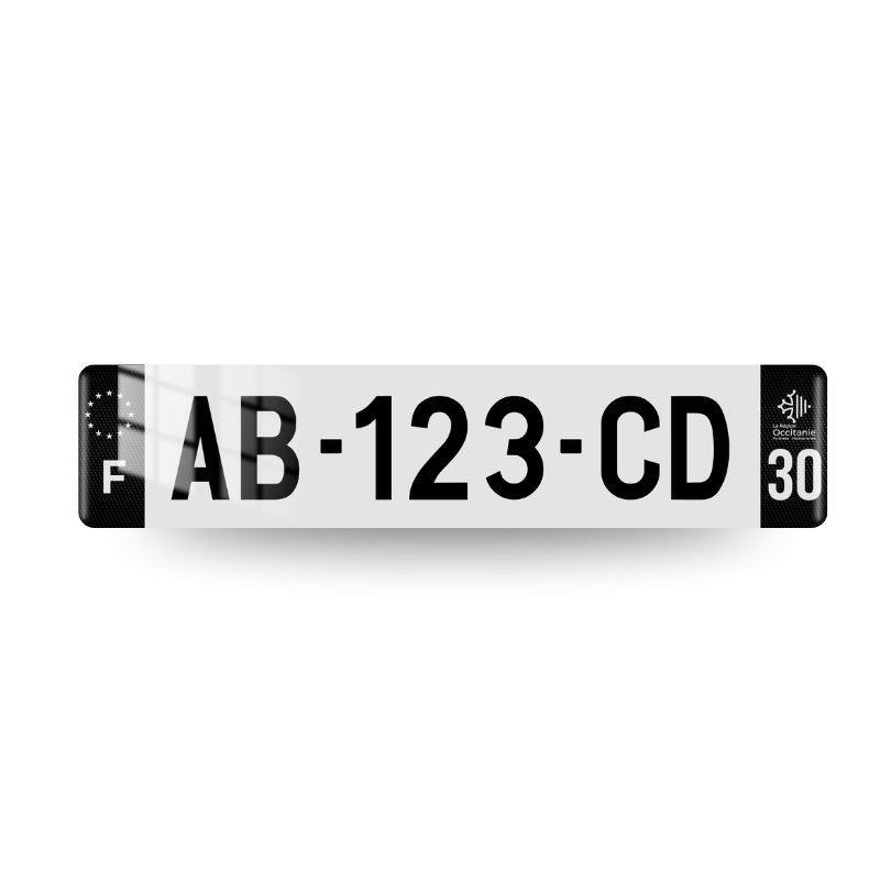 Plaque Immatriculation VOITURE - Effet Carbone Noir - Côtés Noirs - 520x110