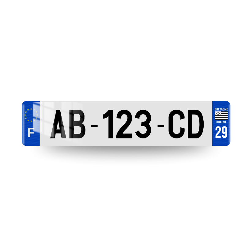Plaque Immatriculation VOITURE - Effet Carbone Bleu - Côtés Bleu - 520x110