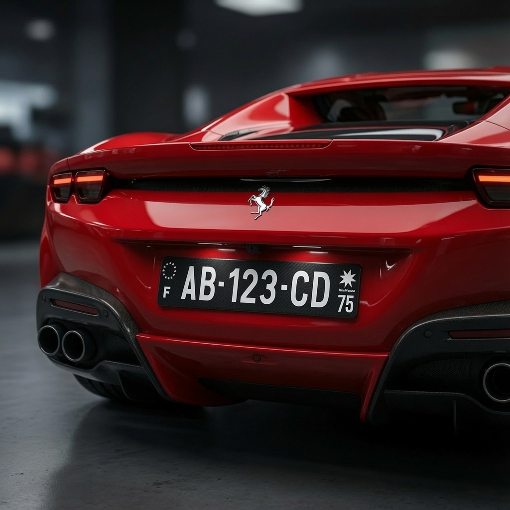 Plaque AUTO Full Carbone Noir - Plaque personnalisée - Plaque immatriculation Noire sur Ferrari