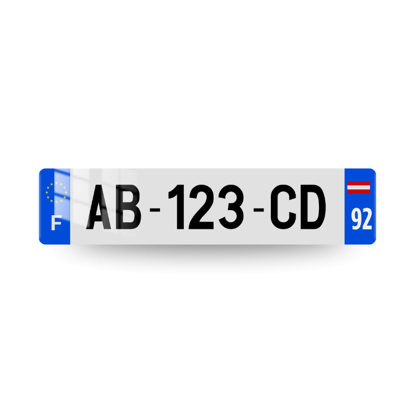 Plaque Immatriculation A Autriche avec deux eurobandes - marquage F et drapeau autrichien