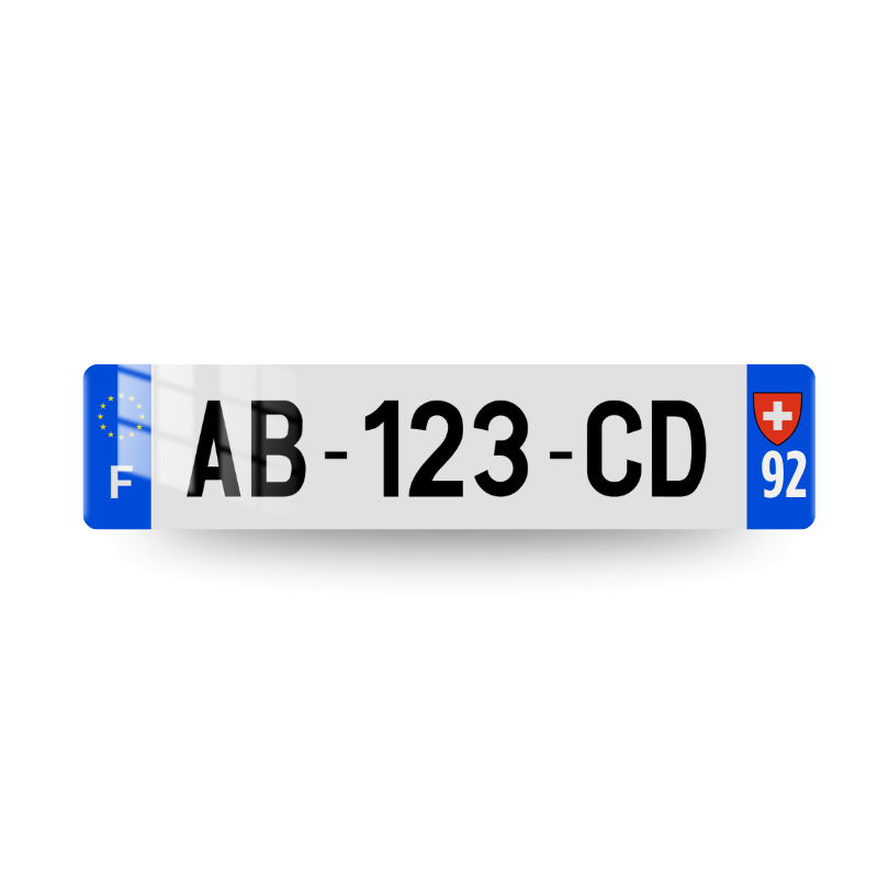 Plaque Immatriculation Suisse - CH - Deux Eurobandes - Drapeau Suisse et Marquage F