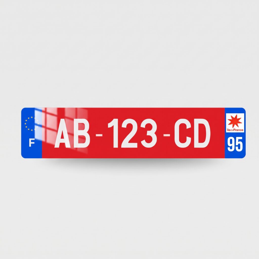 PLAQUE IMMATRICULATION ROUGE EUROBANDES BLEUES face