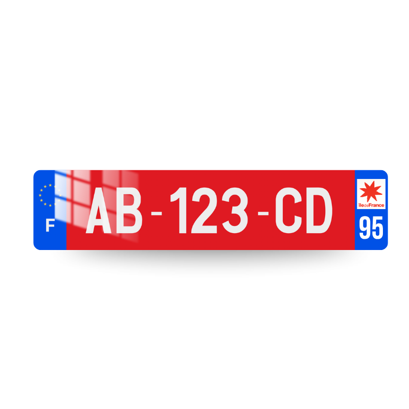 PLAQUE IMMATRICULATION ROUGE EUROBANDES BLEUES