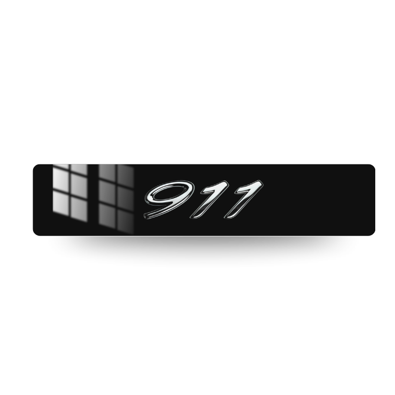 Plaque d'immatriculation décorative Porsche 911 Chrome, logo chromé sur fond noir