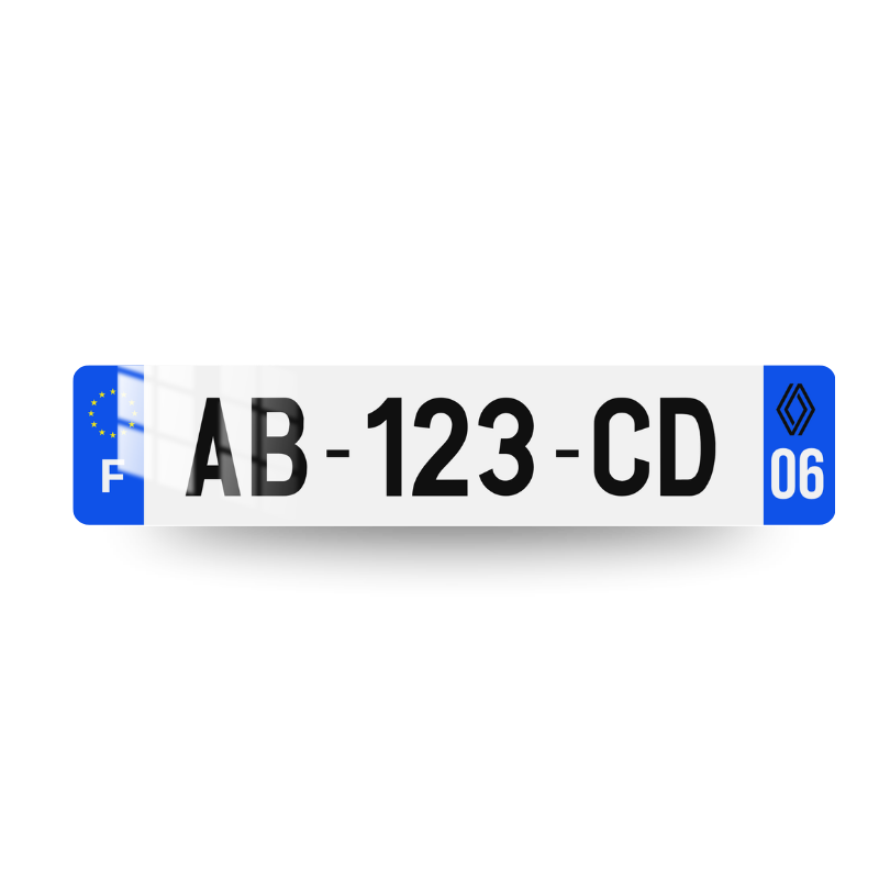 Plaque immatriculation Renault avec losange noir - vue produit.