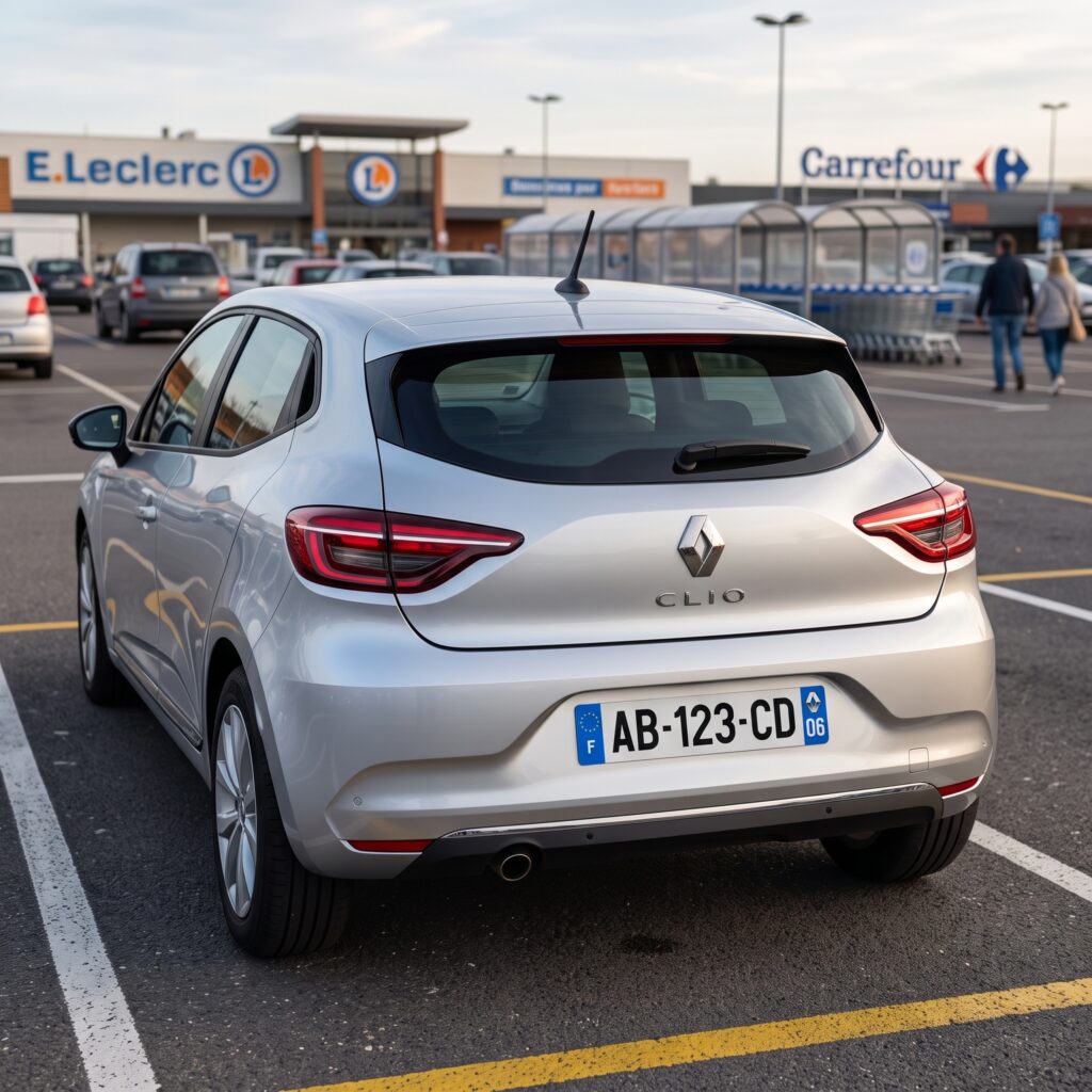 Plaque d'immatriculation Renault avec losange argenté - en situation