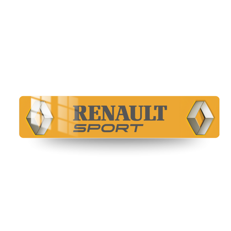Plaque immatriculation RENAULT SPORT avec fond jaune.
