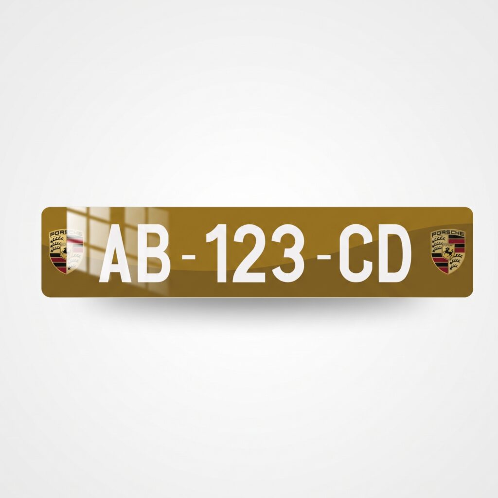 Plaque immatriculation Porsche fond Gold - face