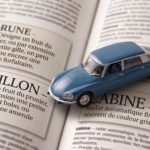Argot des plaques d'immatriculation : petite voiture miniature posée sur un dictionnaire spécialisé dans l'argot de la route.