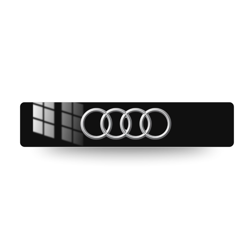Plaque d'immatriculation décorative Audi Anneaux Chrome Noir, grands anneaux Audi effet chrome centrés sur fond noir uni