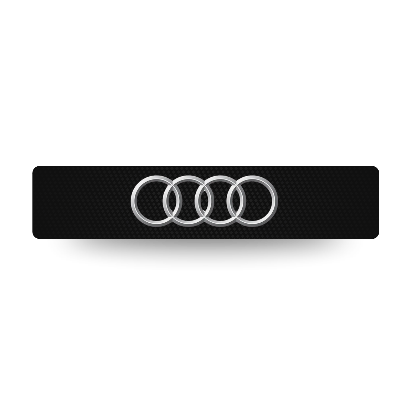 Plaque d'immatriculation décorative Audi Anneaux Chrome Carbone, grands anneaux Audi effet chrome centrés sur fond carbone noir