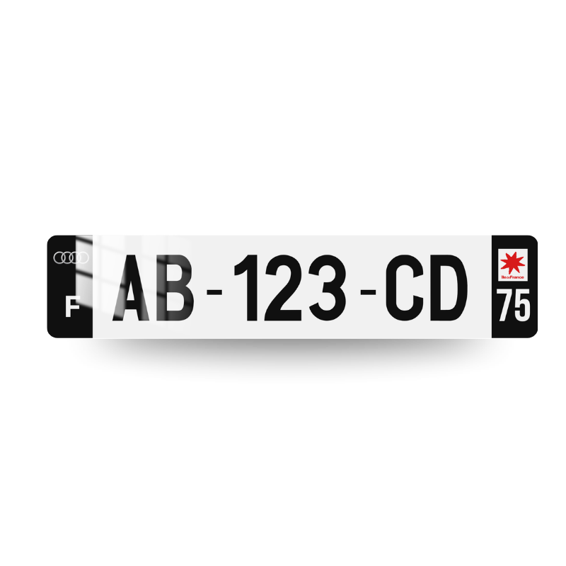 Plaque d'immatriculation décorative Audi Côtés Bleus Logo 2 G, eurobandes bleues, logo Audi avec inscription rouge à gauche et logo de région à droite