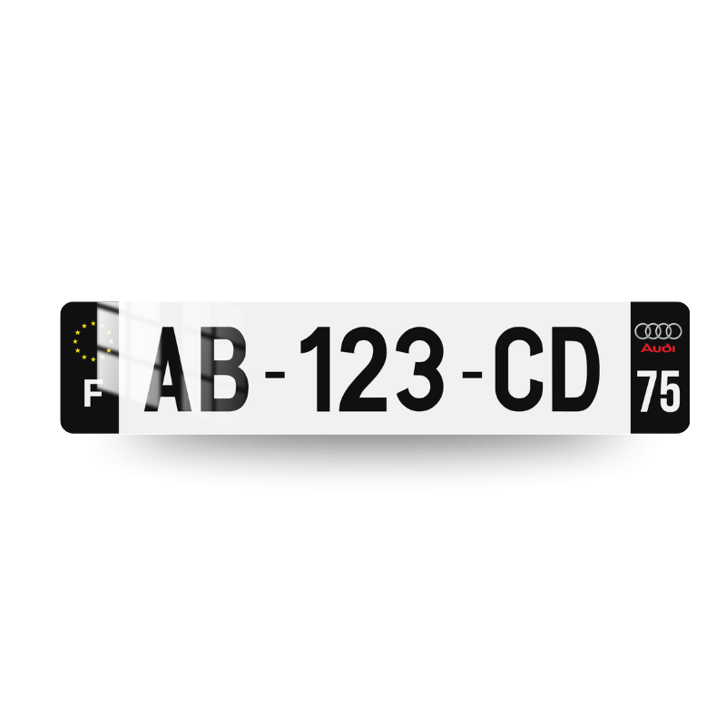 Plaque d'immatriculation décorative Audi Côtés Noirs Logo 2 G, bandes noires, logo Audi avec inscription rouge à gauche et logo de région à droite
